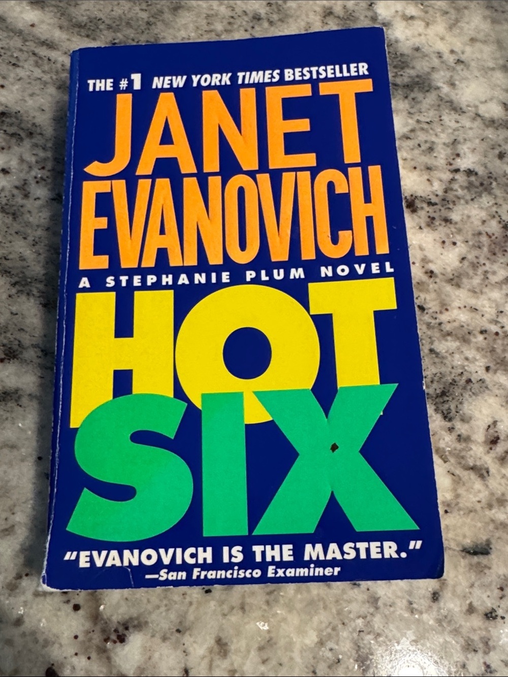 Janet Evanovich Hot Six Paperback - Blue, Yellow, Green. Paperback
